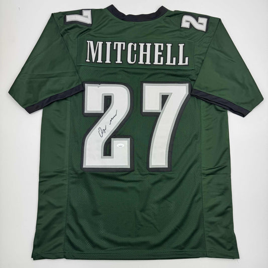 Autographed/Signed Quinyon Mitchell Philadelphia Green Football Jersey JSA COA