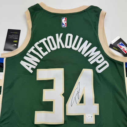 Autographed/Signed Giannis Antetokounmpo Milwaukee Green Basketball Jersey Fanatics COA