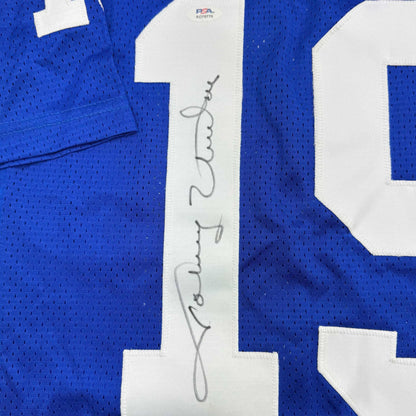 Autographed/Signed Johnny Unitas Indianapolis Blue Football Jersey PSA COA