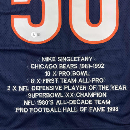 Autographed/Signed Mike Singletary Chicago Blue Stat Football Jersey Beckett BAS COA