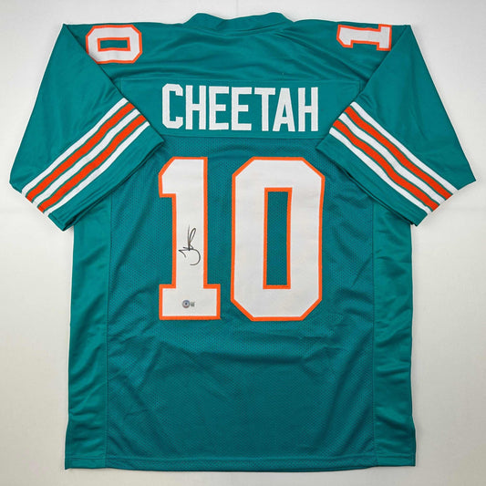 Autographed/Signed Tyreek Hill Cheetah Miami Retro Teal Football Jersey Beckett BAS COA