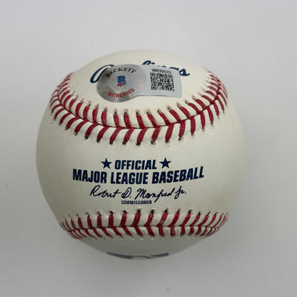 Autographed/Signed Trevor Hoffman Rawlings Official Major League Baseball ROML Beckett BAS COA