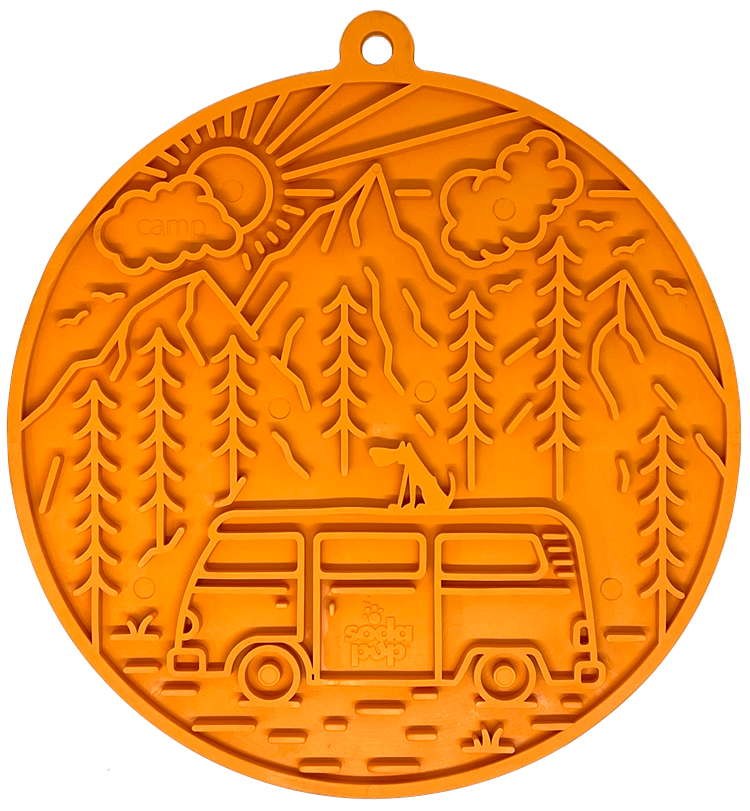 Camp eMat - Enrichment Lick Mat For Dogs and Cats - with Suction Cups | Retro Van Design | USA Made