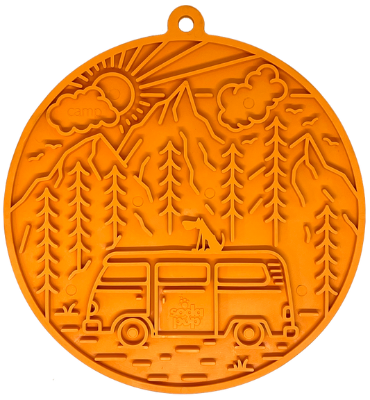 Camp eMat - Enrichment Lick Mat For Dogs and Cats - with Suction Cups | Retro Van Design | USA Made