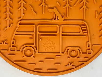 Camp eMat - Enrichment Lick Mat For Dogs and Cats - with Suction Cups | Retro Van Design | USA Made