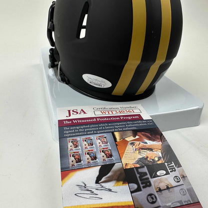 Autographed/Signed Rudy Ruettiger Never Quit Notre Dame Irish Black Eclipse Football Mini Helmet JSA COA