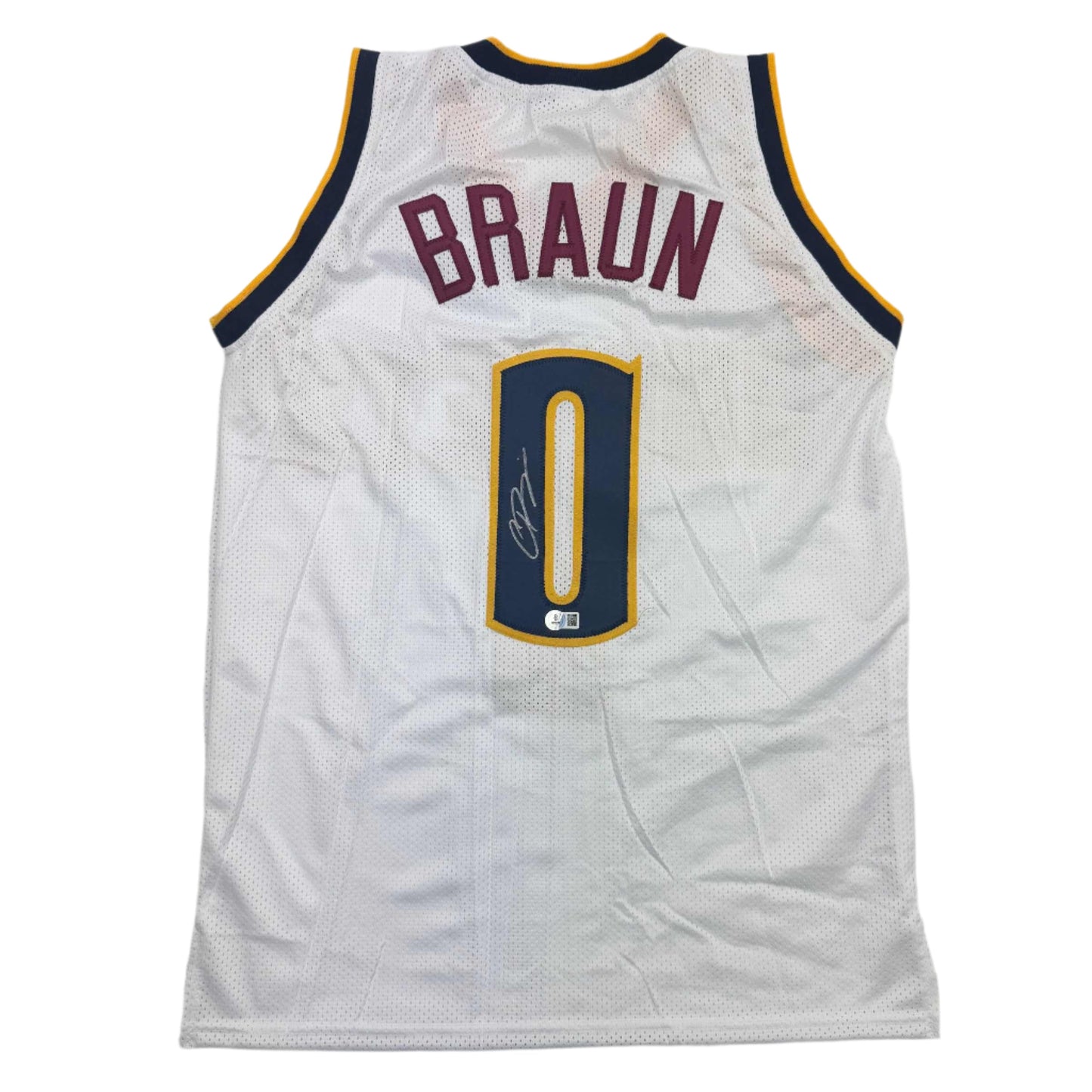 Autographed/Signed Christian Braun Denver White Basketball Jersey Beckett BAS COA