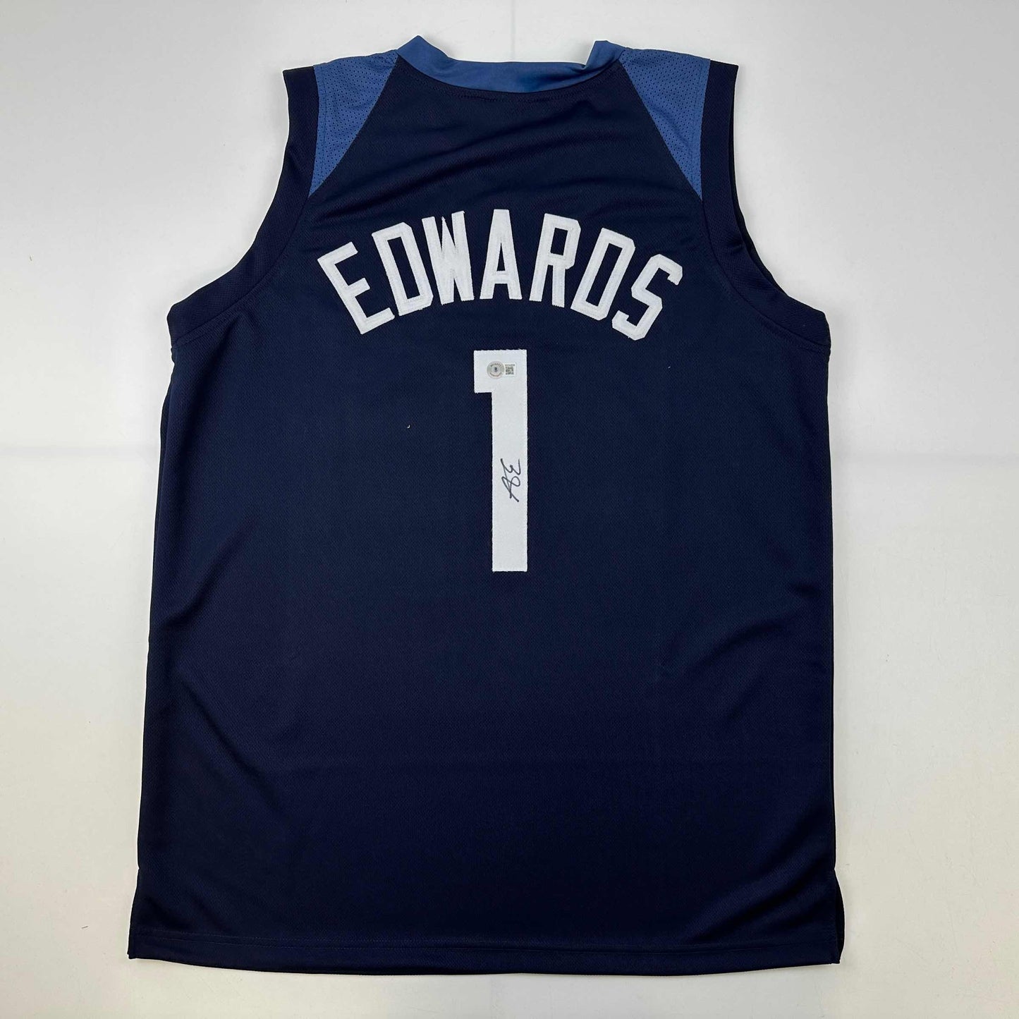 Autographed/Signed Anthony Edwards Minnesota Blue Basketball Jersey Beckett BAS COA