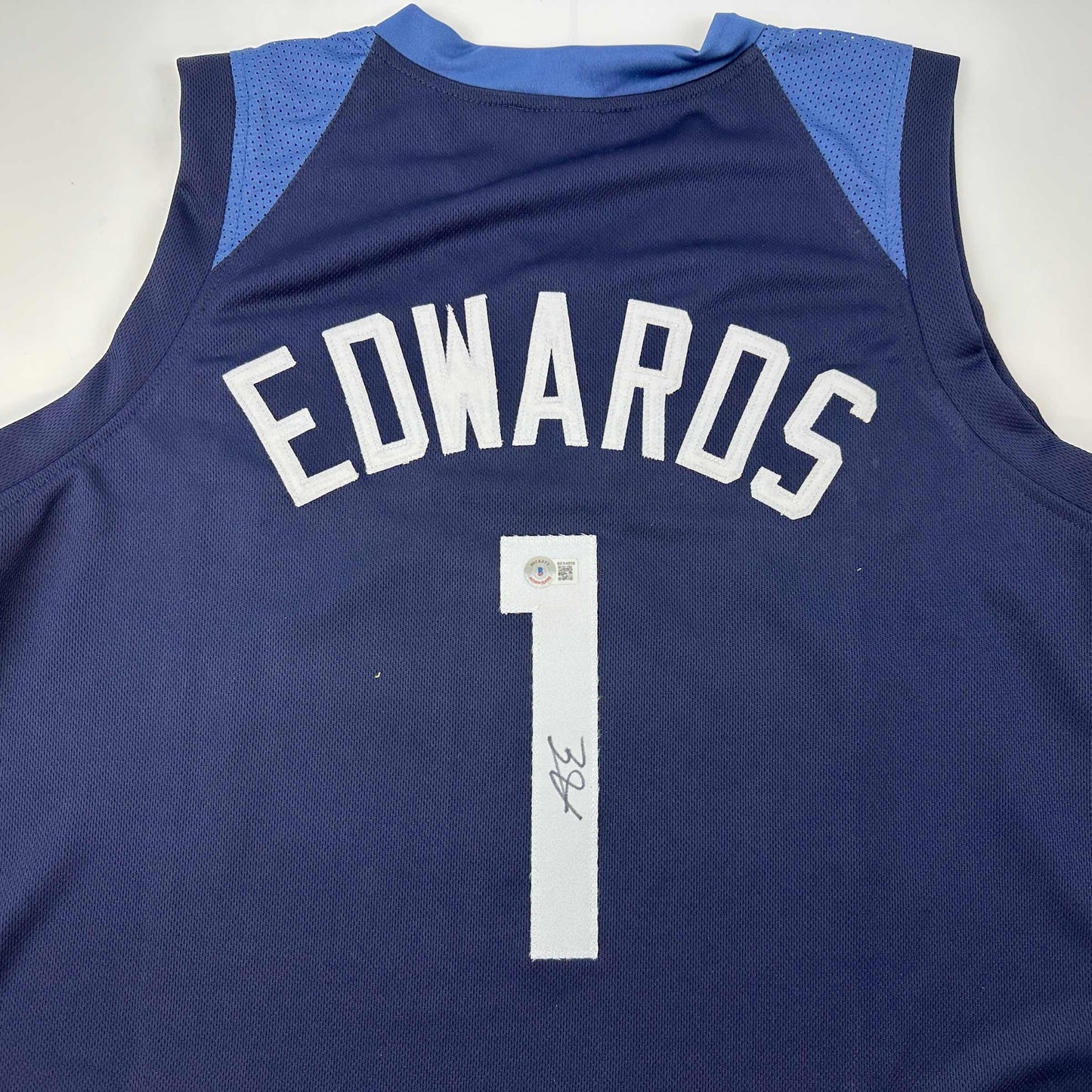 Autographed/Signed Anthony Edwards Minnesota Blue Basketball Jersey Beckett BAS COA