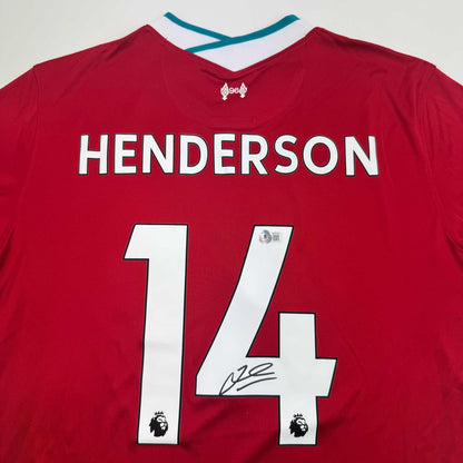 Autographed/Signed Jordan Henderson Liverpool Red Soccer Jersey Beckett BAS COA