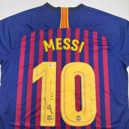 Autographed/Signed Lionel Leo Messi FC Barcelona Soccer Jersey Beckett BAS COA