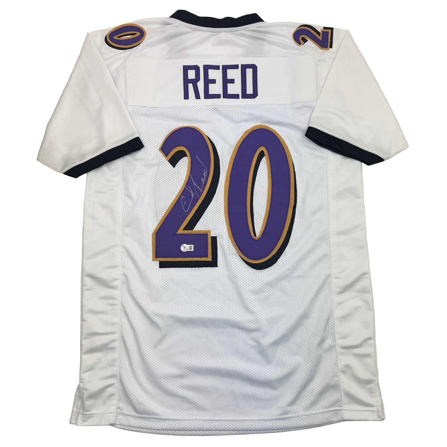 Autographed/Signed Ed Reed Baltimore White Football Jersey Beckett BAS COA