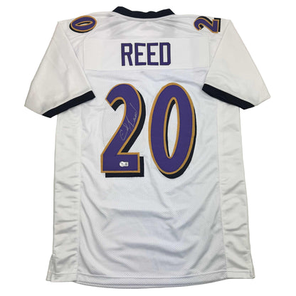 Autographed/Signed Ed Reed Baltimore White Football Jersey Beckett BAS COA