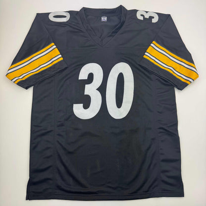 Autographed/Signed Jaylen Warren Pittsburgh Black Football Jersey Beckett BAS COA