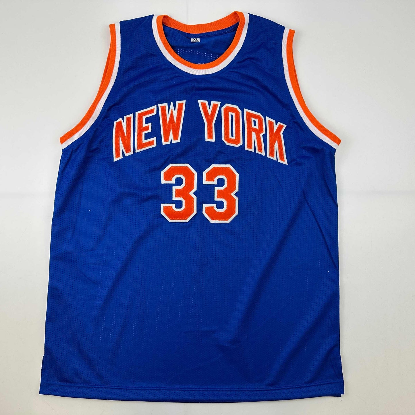 Autographed/Signed Patrick Ewing New York Blue Basketball Jersey Beckett BAS COA