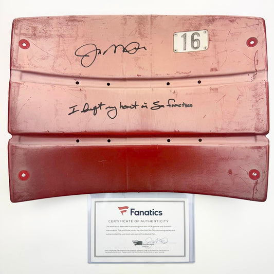 Autographed/Signed Joe Montana RARE Candlestick Park Seatback "I Left My Heart In San Francisco" Fanatics COA