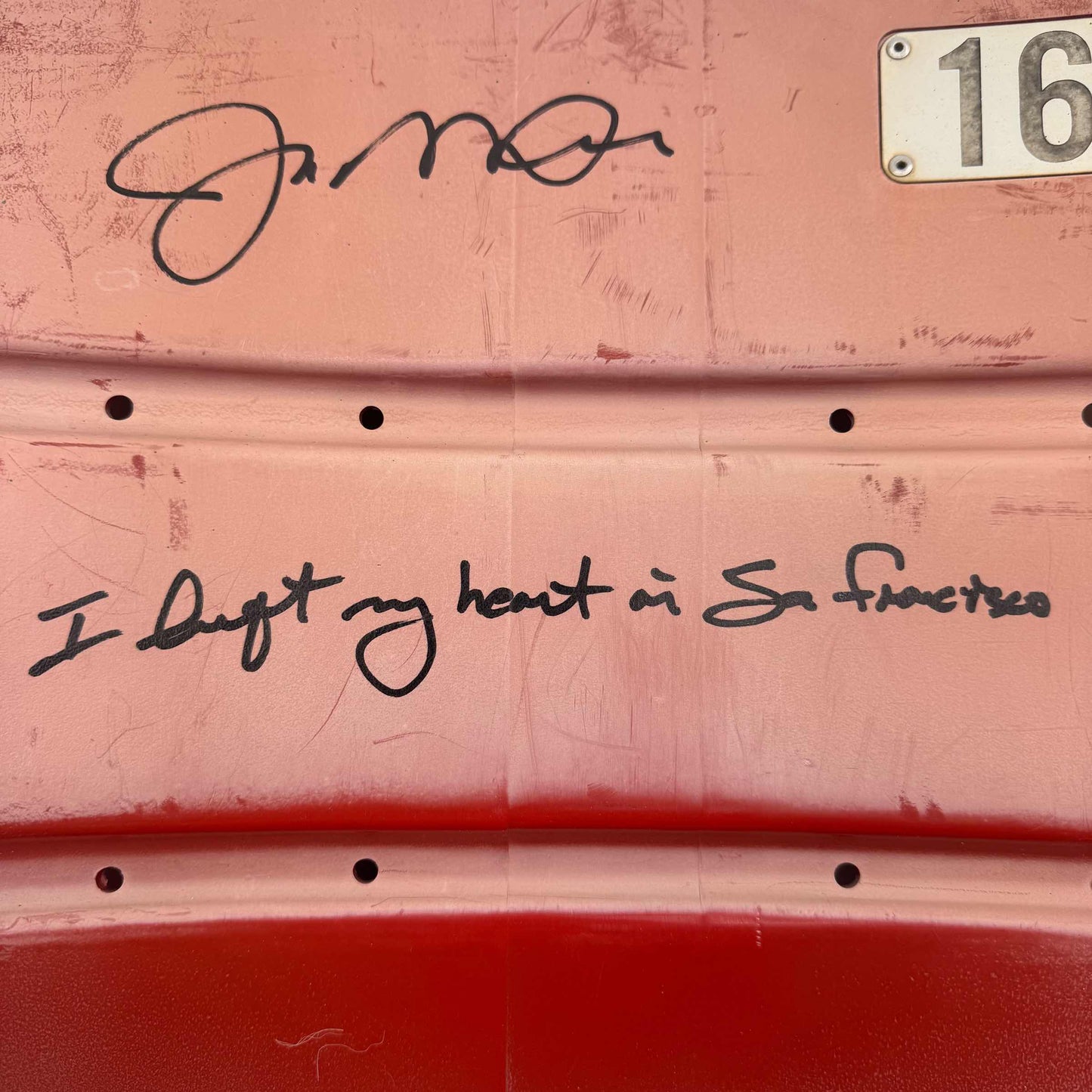 Autographed/Signed Joe Montana RARE Candlestick Park Seatback "I Left My Heart In San Francisco" Fanatics COA