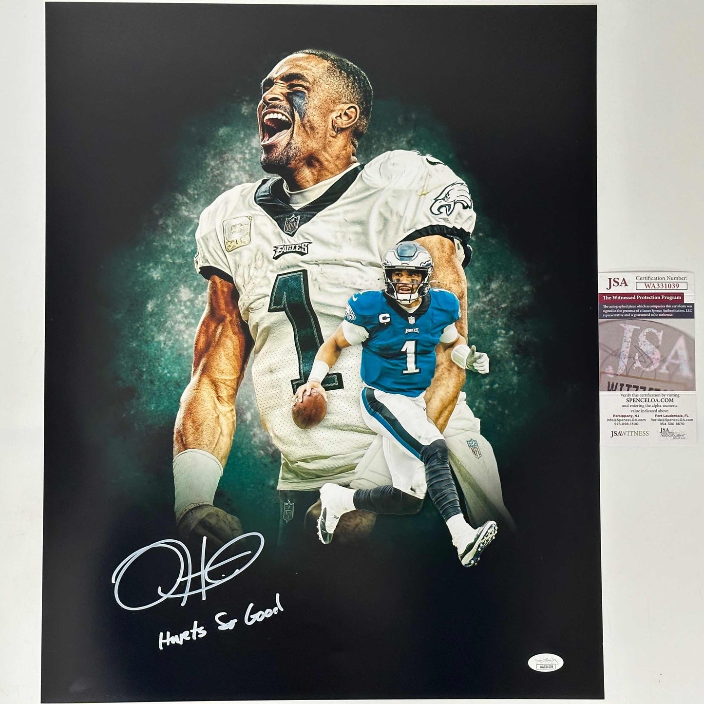 Autographed/Signed Jalen Hurts So Good Inscribed Philadelphia Eagles 16x20 Football Photo JSA COA #4