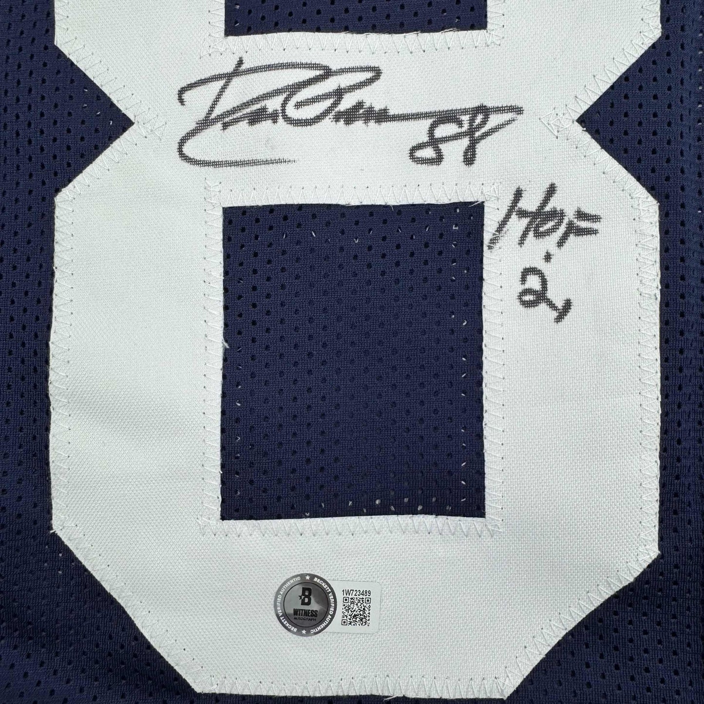 Autographed/Signed Drew Pearson HOF 21 Dallas Thanksgiving Football Jersey Beckett BAS COA