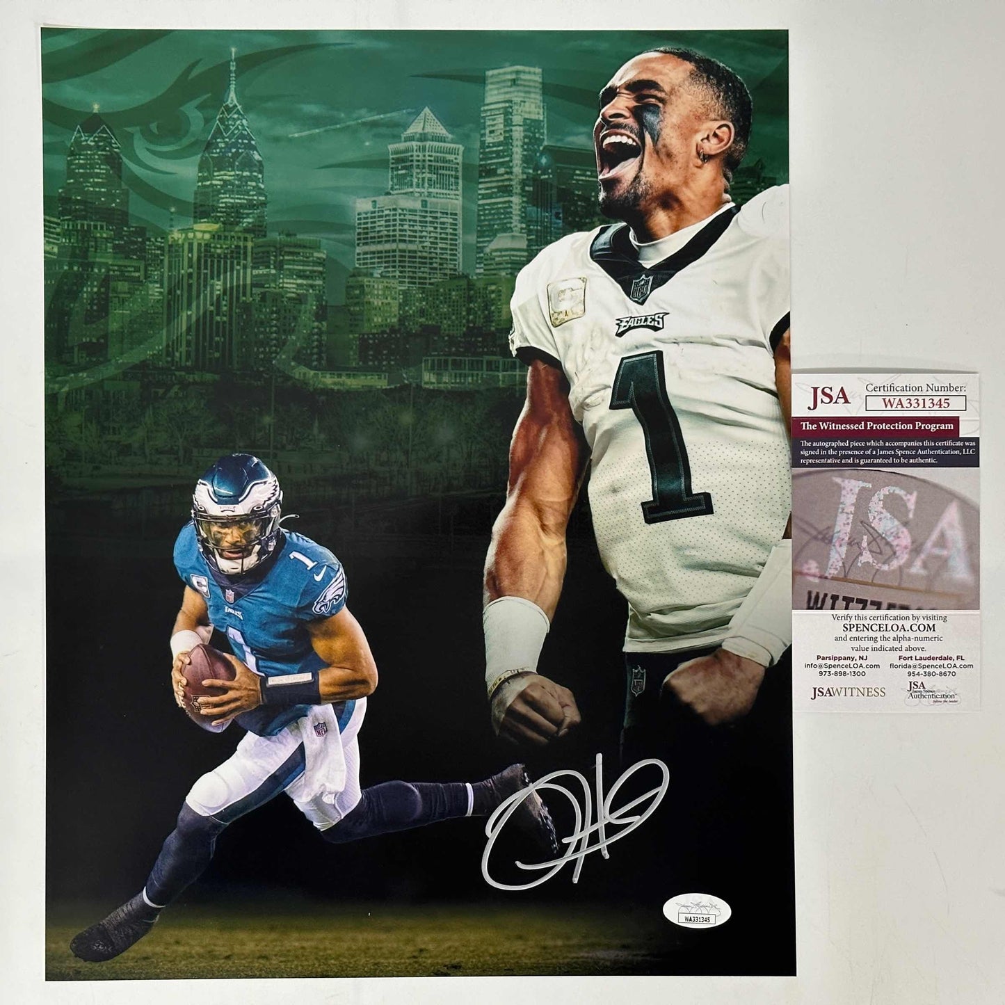 Autographed/Signed Jalen Hurts Philadelphia Eagles 11x14 Football Photo JSA COA #3