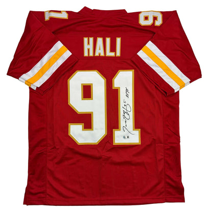 Autographed/Signed Tamba Hali Kansas City Red Football Jersey Beckett BAS COA