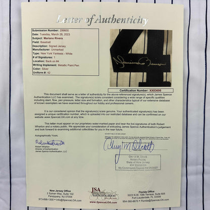Autographed/Signed Mariano Rivera New York Pinstripe Baseball Jersey JSA COA/LOA
