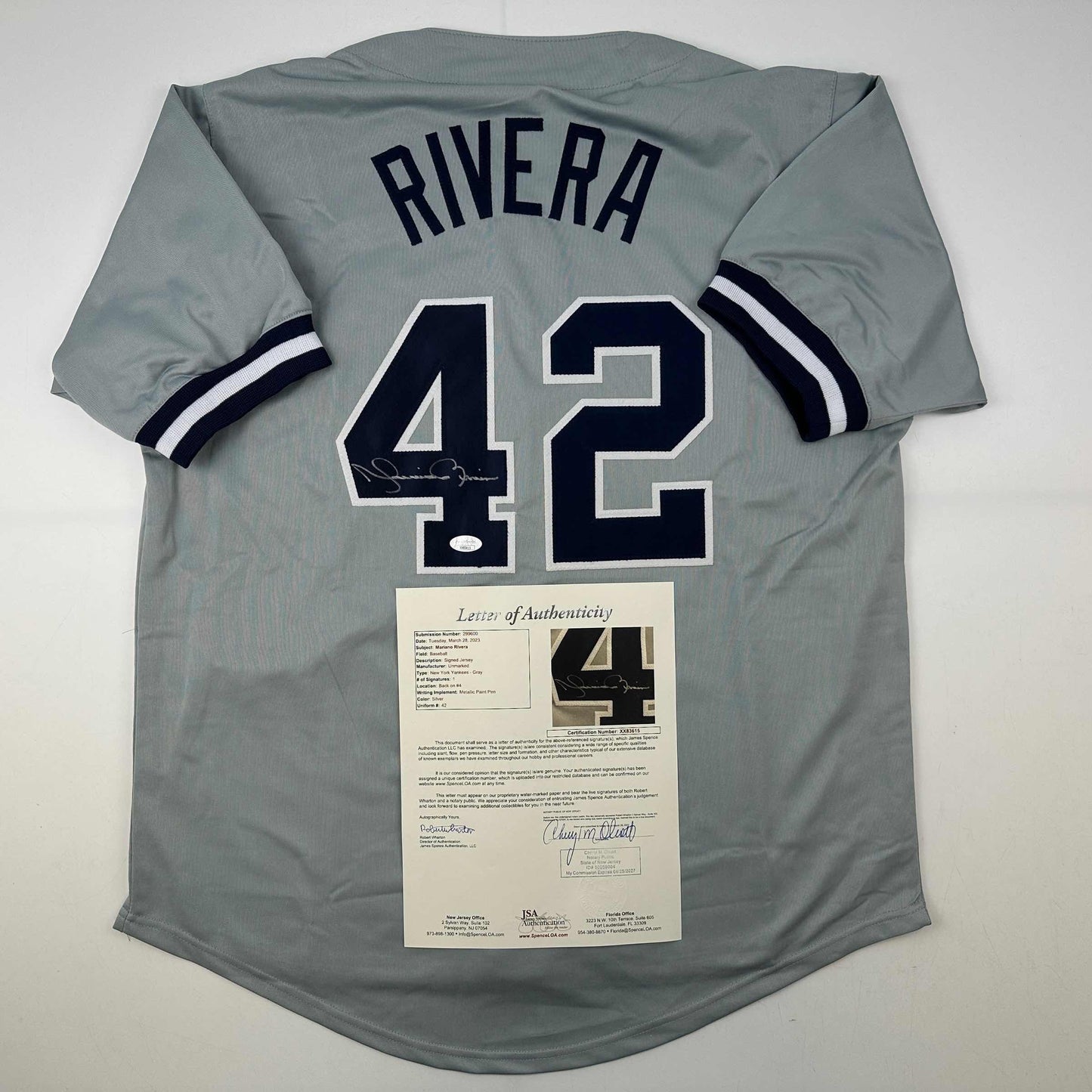 Autographed/Signed Mariano Rivera New York Grey Baseball Jersey JSA COA/LOA