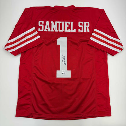 Autographed/Signed Deebo Samuel San Francisco Red Football Jersey JSA COA