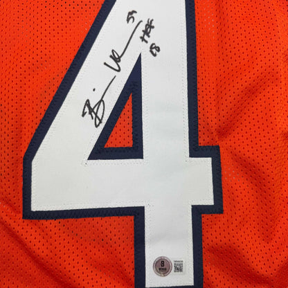 Autographed/Signed Brian Urlacher HOF 18 Chicago Orange Football Jersey Beckett BAS COA