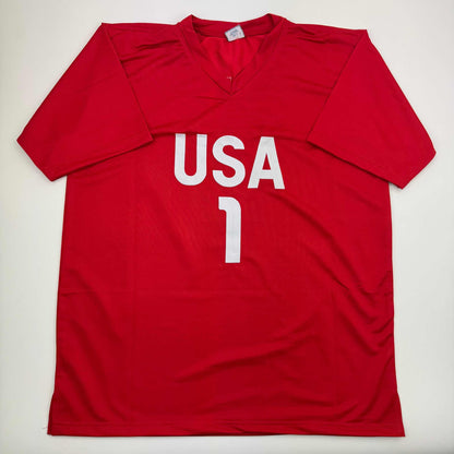 Autographed/Signed Hope Solo Red Soccer Team USA World Cup Jersey JSA COA