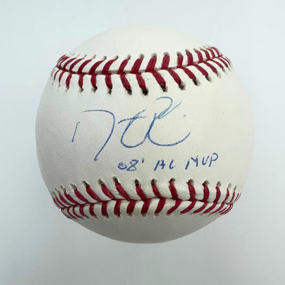 Autographed/Signed Dustin Pedroia 08 AL MVP Rawlings Official Major League ROML Baseball Steiner COA