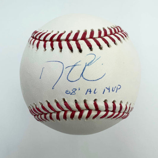 Autographed/Signed Dustin Pedroia 08 AL MVP Rawlings Official Major League ROML Baseball Steiner COA