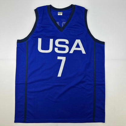 Autographed/Signed Kevin Durant United States USA Olympics Blue Basketball Jersey Beckett BAS COA