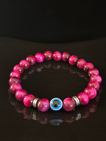 Evil Eye Tiger Eye Style Beaded Bracelet – Handmade Natural Stone Protection