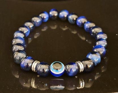 Evil Eye Tiger Eye Style Beaded Bracelet – Handmade Natural Stone Protection