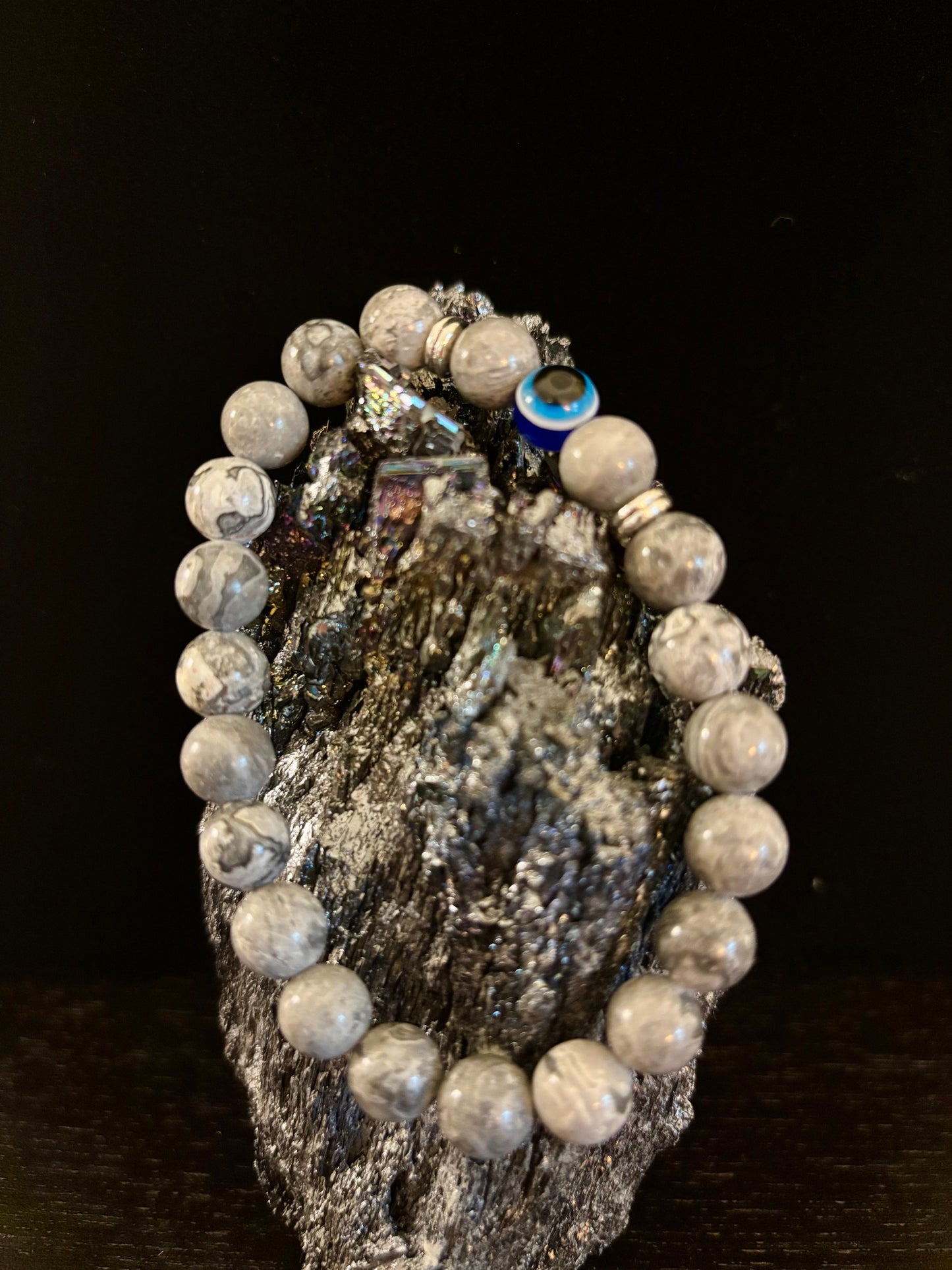 Evil Eye Tiger Eye Style Beaded Bracelet – Handmade Natural Stone Protection