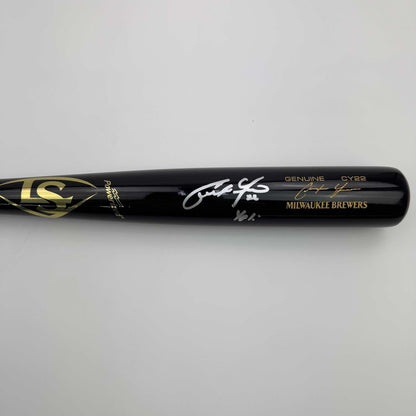 Autographed/Signed Christian Yelich "Yeli" Black Louisville Slugger Baseball Bat JSA COA