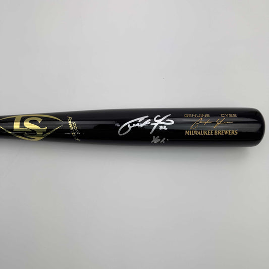 Autographed/Signed Christian Yelich "Yeli" Black Louisville Slugger Baseball Bat JSA COA