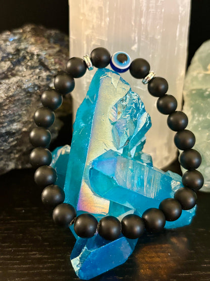 Evil Eye Tiger Eye Style Beaded Bracelet – Handmade Natural Stone Protection