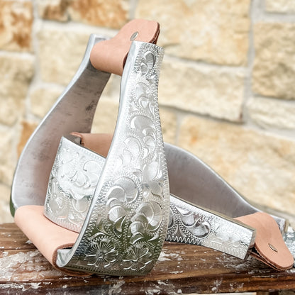 AJ Tack Engraved Aluminum Wide Bell Stirrups