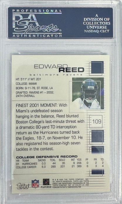 Graded 2002 Topps Finest Ed Reed #109 Rookie RC Football Card PSA 10 Gem Mint