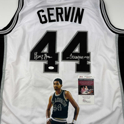 Autographed/Signed George Gervin Iceman Artwork San Antonio White Basketball Jersey JSA COA