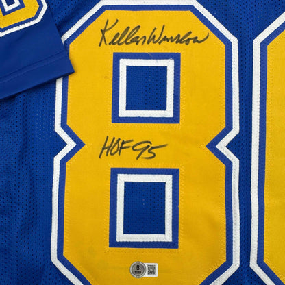 Autographed/Signed Kellen Winslow HOF 95 San Diego Chargers Blue/Yellow Football Jersey Beckett BAS COA