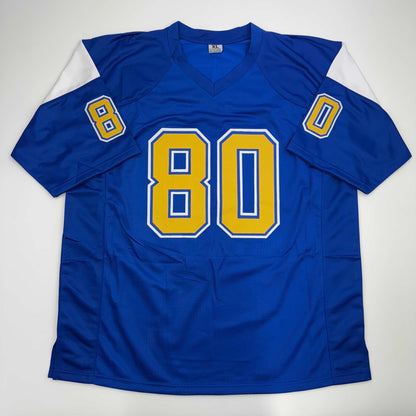 Autographed/Signed Kellen Winslow HOF 95 San Diego Chargers Blue/Yellow Football Jersey Beckett BAS COA