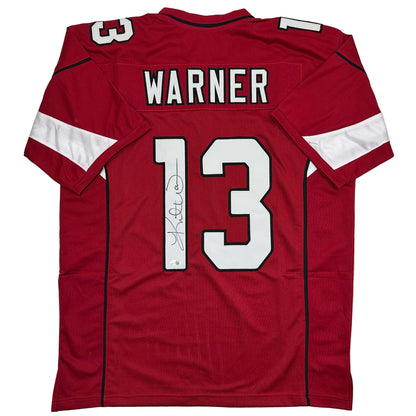 Autographed/Signed Kurt Warner Arizona Red Football Jersey JSA COA