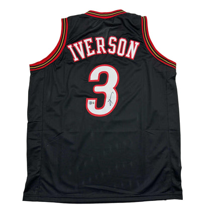 Autographed/Signed Allen Iverson Philadelphia Black Basketball Jersey Beckett BAS COA