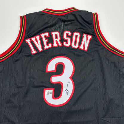 Autographed/Signed Allen Iverson Philadelphia Black Basketball Jersey Beckett BAS COA