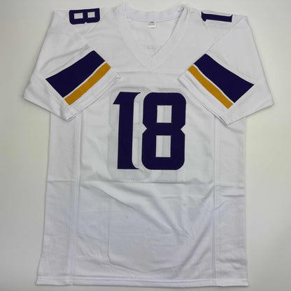 Autographed/Signed Justin Jefferson Minnesota White Football Jersey Beckett BAS COA