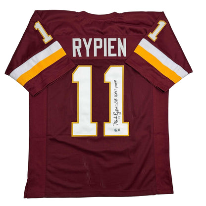 Autographed/Signed Mark Rypien SB XXVI MVP Washington Burgundy Football Jersey Beckett BAS COA