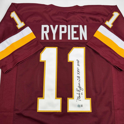 Autographed/Signed Mark Rypien SB XXVI MVP Washington Burgundy Football Jersey Beckett BAS COA